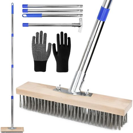 1 - Balai Métallique - Brosse Jardin - Poils Acier Inoxydable - Nettoyage Mousse Et Mauvaises Herbes - Extérieur Terrasse Cour - Argent - 30x170cm (1/5)