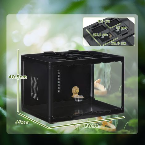 Terrarium pour tortues et reptiles (avec thermomètre, 18-34 °C), 60 x 40 x 40,5 cm, noir (1/5)