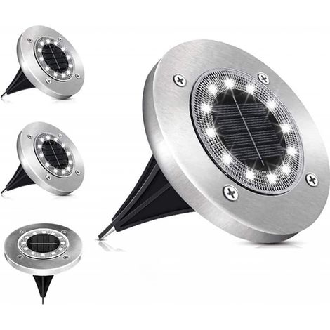 4 Pièces Lumière Solaire Extérieur, 12LED Lampe Solaires au Sol, IP65, Lampe de Jardin, Spot Solaire Extérieur pour Pelouse Escaliers Piscine (1/5)