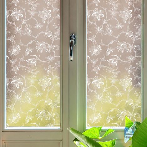 Film Adhésif Statique à Motifs pour Vitres Motif Dentelle Blanche Fleurs et Vigne 43x100cm Amovible en PVC pour la Décoration de Cloisons de Maison Salle de Bain Cuisine Bureau (1/5)