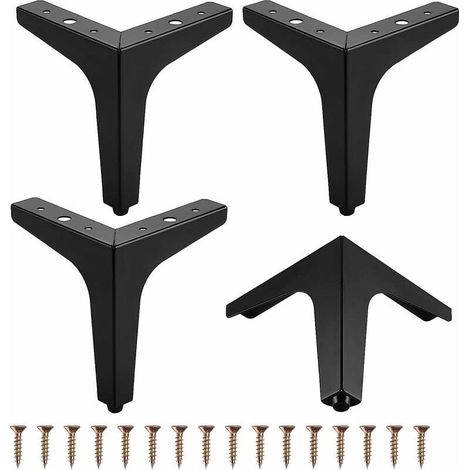 PCS Pieds de Meubles en Métal,4" 10cm Pieds de Meubles Triangulaires pour Meuble Canapé Table basse Meuble TV et Pieds de Meubles(Noir) (1/5)