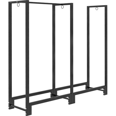 Range-bûches acier noir 123x32x115 cm 2 compartiments 3 crochets support bois chauffage intérieur extérieur 200 kg (1/5)
