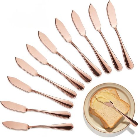 Set di 10 coltelli da burro in acciaio inox, 14,7 x 1,8 cm, spalmaburro, coltello per marmellata, coltello decorativo con manico lungo, utensili da cucina, strumento per la cottura al forno. (1/5)
