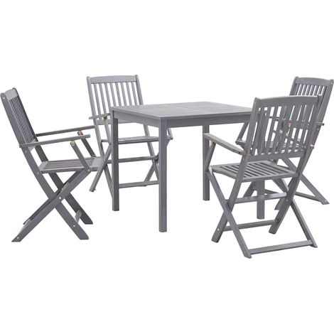 Ensemble à manger de jardin 5 pcs-Salon de jardin Bois d'acacia massif Gris 414982 (1/5)
