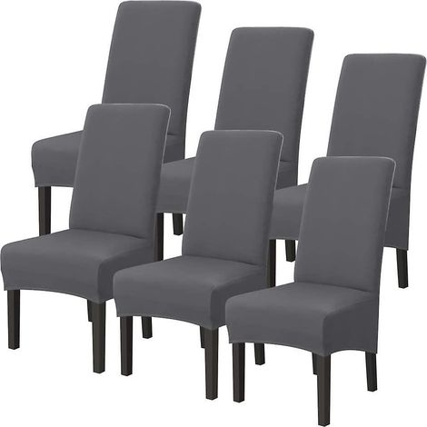 Housses extensibles pour chaises à dossier haut - Grises (6 pièces)  Amovibles et lavables  Idéales pour la décoration d'hôtels et les mariages (1/5)