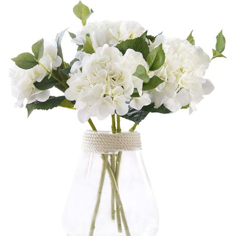 Fleurs d'hortensia blanches artificielles, lot de 3, fleurs d'hortensia en soie, art floral-AquaForge (1/5)