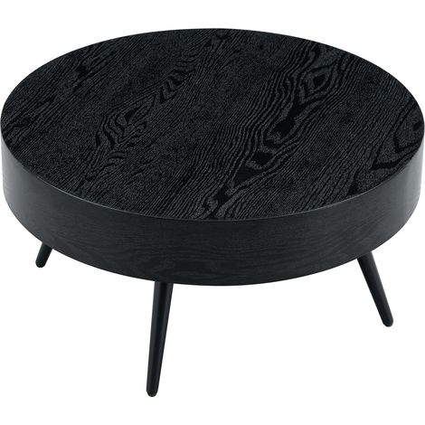 Table basse ronde 70 cm en MDF noir effet bois, pieds métal noirs réglables, design minimaliste pour salon et petit espace, style moderne - CHICFURN (1/5)