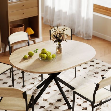 Mesa de comedor ovalada extensible para 4 a 6 personas, mesa de cocina con extensión de 100-135 cm, efecto madera natural. (1/5)