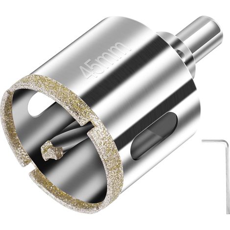 Sega a tazza diamantata da 45 mm, punta da trapano diamantata con guida centrale, sega a tazza per piastrelle con rivestimento diamantato per il taglio di vetro, piastrelle, ceramica, marmo e pietra c (1/5)