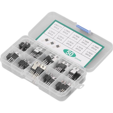 Satz mit 50 Transistoren der TO-220-Serie LM317T L7805 L7806 L7808 L7809 L7810 L7812 L7815 L7818 L7824, Sortiment mit 10 verschiedenen Werten (1/5)