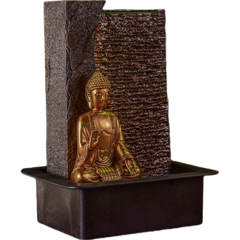 Fontaine d'intérieur en résine avec bouddha amovible – Éclairage LED blanc chaud – Dimensions 30x22x40cm – Pompe silencieuse – Ambiance zen – Zen Light (1/7)