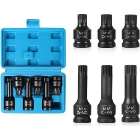 Juego de 6 vasos XZN de 1/2", M14, M16, M18, juego de vasos de impacto largos y cortos con estuche, puntas de Cr-Mo de 12 puntas. (1/5)