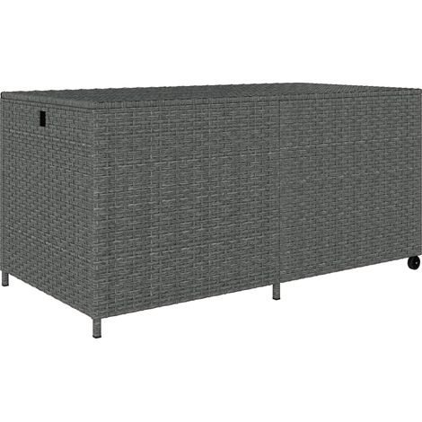 Wetterfeste Aufbewahrungskiste aus Rattan, 650 l, mit Deckel und Rollen, Maße 150 x 75 x 74 cm, dunkelgrau