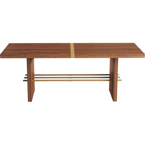 Table à manger moderne 180 x 75 cm en MDF couleur noyer avec détails dorés pour 6–8 personnes (1/5)