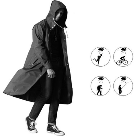 Regenmantel aus EVA-Material, wasserdicht, atmungsaktiv, wärmend, verstellbare Bündchen, Stehkragen, Windbreaker, Regenmantel mit Muster, XXL (1/3)