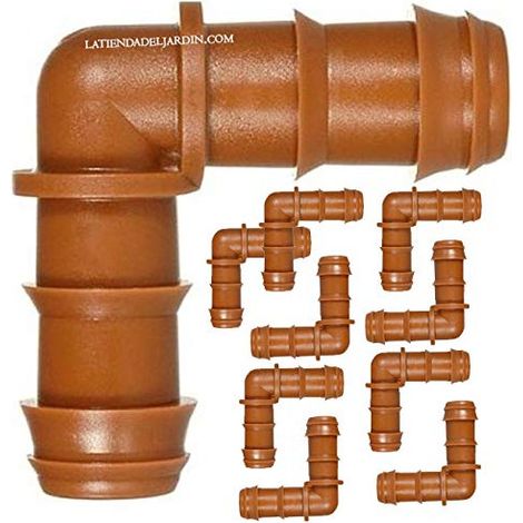 Set di 10 Gomito di Riparazione per Tubi a Goccia 16mm, marrone. Connettore per Tubi per Sistema di Irrigazione