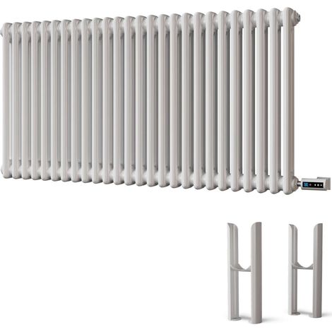 Alpha - White Column Electric Radiator H600mm x W1164mm 2 Column 1200w Thermostatic WIFI - Feet Included (1/2)