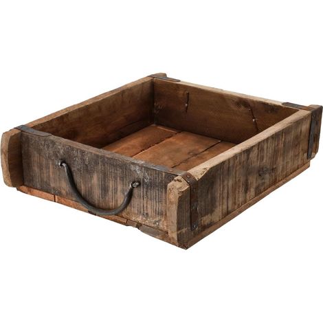 Novaliv boite en bois vintage 30 x 25 x 8 cm forme brique ancienne grande boite tout usage en bois ancien recyclé chaque forme est unique 
