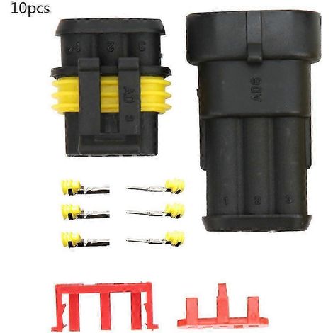 Wasserdichter 3-poliger AMP-Kfz-Stecker (1,5 mm²), 10er-Packung (Stecker/Buchse), wasserdichte Kfz-Steckdose, auch 1-, 2- und 3-polig erhältlich, robuster Marinestecker (1/3)