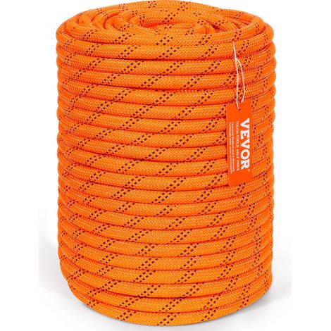 Vevor – Corde en polyester double tresse 12,7 mm x 67,06 m – Résistance à la rupture 35,58 kN – Pour escalade, randonnée, camping – Couleur orange et noir