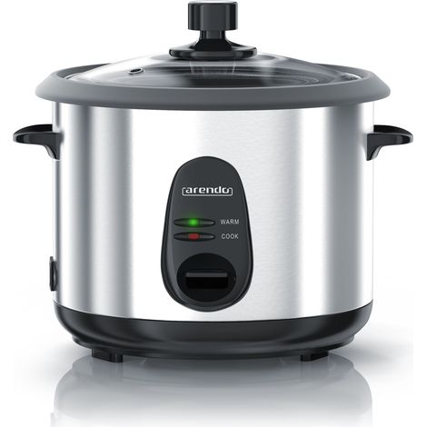 Arendo Reiskocher elektrisch mit Warmhaltefunktion, 500W, Überhitzungsschutz, Dampfgaraufsatz, EDO, 1,5 Liter, Silber (1/5)