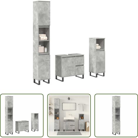 Badmöbel Holzwerkstoff - 3-tlg. Badmöbel-Set Betongrau Holzwerkstoff (1/5)