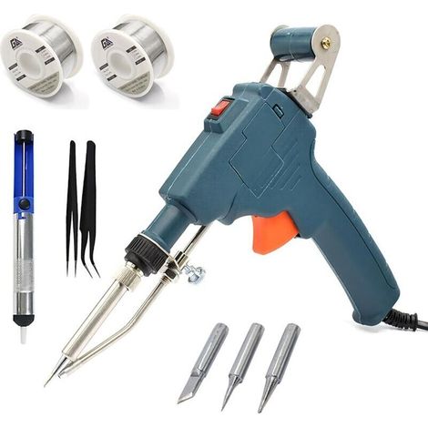 Fer à Souder Kit de Soudage Electrique, 60W Pistolet à Souder Outil de Soudage à Une Main Fil à Souder et Pompe à Dessouder pour L'électronique et Les Réparations, Fer à Souder Etain Pour Bijoux (1/5)