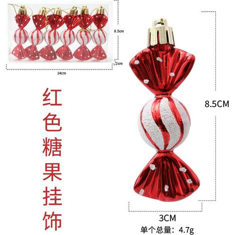 Candy Ornament - Boule Décorative En Plastique Pour Arbre De Noël - 6 Pièces - 8,5 x 3 x 3 cm