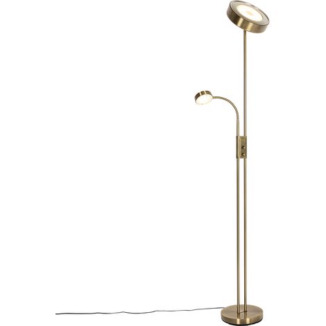 Bronzene Stehleuchte inkl. LED und Dimmer mit Leselampe - Kelso