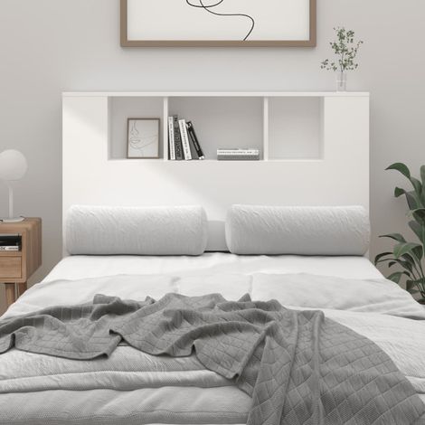 Armoire de tête de lit, Tête de lit avec rangement, Armoire de rangement pour chambre Blanc 120x18,5x104,5 cm CDE79828 (1/5)