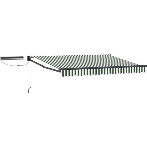 Store banne motorisé rétractable, vert, blanc et gris anthracite, 3 x 2,5 mètres. (1/5)