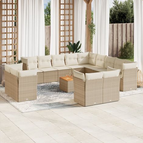 Salon de jardin modulable beige en résine tressée avec coussins, 14 pièces - PANGIVO (1/5)