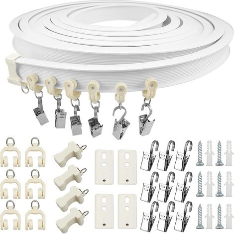 Ensemble de rails de 5 mètres, en forme de U et de L, rails de rideaux silencieux et renforcés, rails courbes en PVC, accessoires pour rideaux