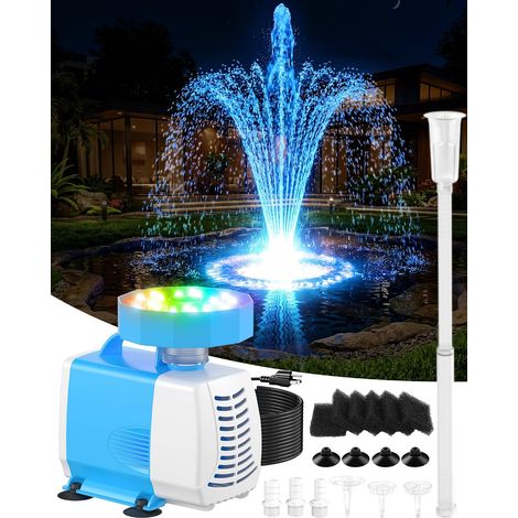 Pompa per fontana da esterno 3 in 1 con filtro, fontana per laghetto 2026 con luci RGB, 3000 l/h, filtro per laghetto da esterno con 3 modalità di spruzzo, pompa per laghetto per acquario e giardino (1/5)