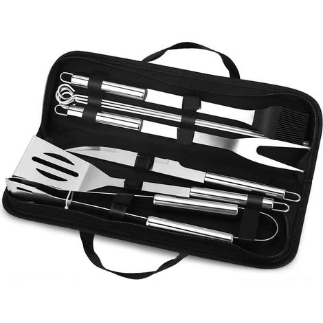 Barbecue Cutlery Set, 9-Piece Stainless Steel Barbecue Cutlery with Storage Box/Spatula/Fork/Tongs/Knife/Skewers and Brush for Outdoor/Camping/Garden (1/5)