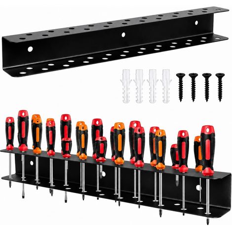 Support Tournevis Mural 40 Cm, 23 Trous ∅ 7,7 Mm Porte Outils Mural Tournevis et Pince, Rangement Outils en Acier AlliÉ Avec Vis et Tubes d'Expansion, Panneau Perforé Mural pour Garage Maison Atelier (1/5)