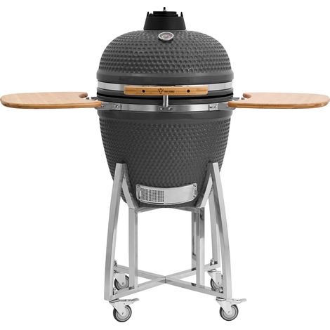 BBQ-Toro Kamado Grill Holzkohlegrill "KURO" Ø 52 cm, Grau, Keramikgrill mit Ablage, Thermometer