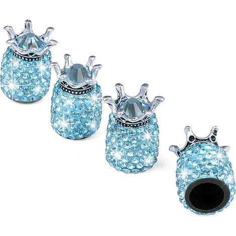 4 Pièces Bouchon Valve De Pneu, Valve de Voiture, Couronne Capuchon De Valve, Diamant Brillant Bouchons De Valve, Universels Ornés Voiture Accessoires Bouchon Valve De Pneu (Bleu Lac) (1/5)