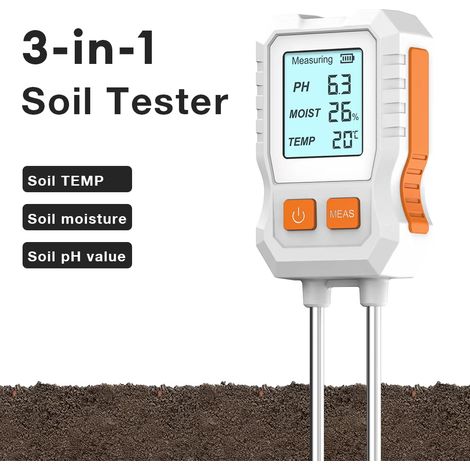 Testeur de sol 3 en 1 haute précision avec écran LCD pour plantes d'intérieur, pelouses et jardins, mesure du pH, de l'humidité et de la température (1/5)