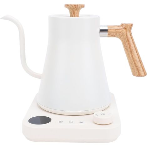 Gooseneck electric kettle with LCD display, real-time temperature control, kettle for coffee, tea, switchable℉/℃1200 Watt, 0.9L, 304 stainless steel, white