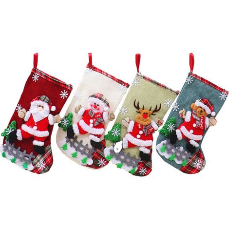 Chaussettes Noël suspendre personnalisées jute, lot de 4 petites chaussettes remplissables enfant, idéal déco sapin cheminée fêtes (1/5)