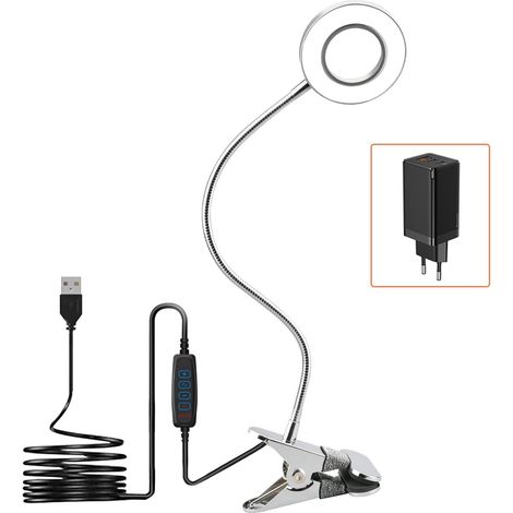 Lampe de Bureau à Pince 7W Lampe-Clip Dimmable 52LEDs 3 Modes de Couleur 10 Niveaux de Luminosité Lampe Clipsable Lampe de Lecture 360 ° Col de Cygne Flexible Lampe de Chevet [Classe énergétique F] (1/5)
