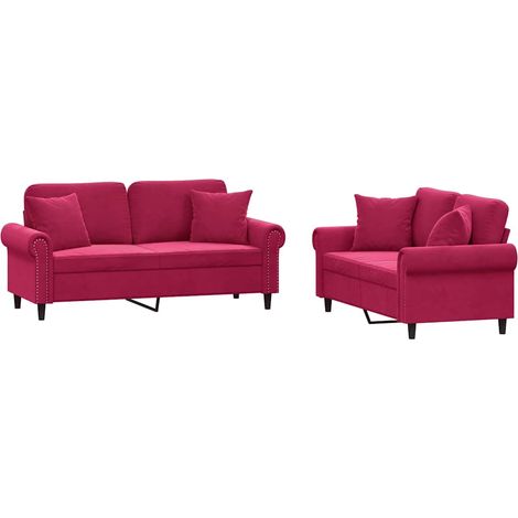 Maison Exclusive - Set di Divani 2 pz con Cuscini Rosso Vino in Velluto