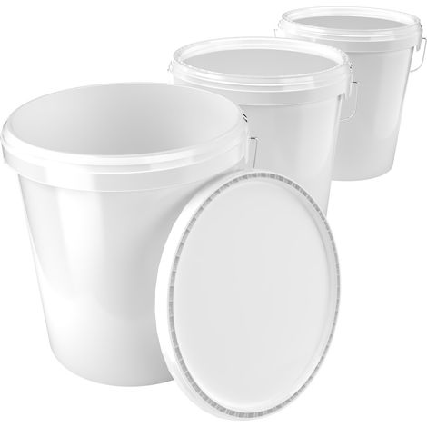 3 seaux avec couvercle 16 L Seau de réserve alimentaire blanc (PP) 3 pièces
