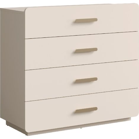 Comò 4 cassetti AMALIE – Colore beige sabbia – L100 x H93 x P42 cm – Finitura elegante e forme morbide