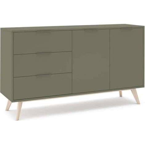 Aparador 2 puertas 3 cajones Campos acabado verde, 80 cm(alto) 140 cm(ancho) 40 cm(largo)