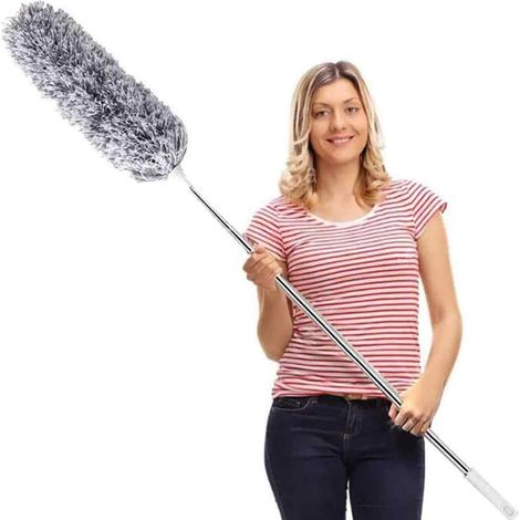 Plumeau télescopique en microfibre lavable – Tige acier inoxydable extensible jusqu'à 253 cm – Pour plafonds et angles difficiles d' (1/5)