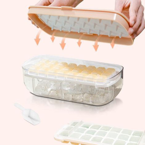 Bac à glaçons avec couvercle, moules à glaçons en silicone de qualité alimentaire, démoulage en une seconde, bac à glaçons réutilisable à 48 compartiments (rose)