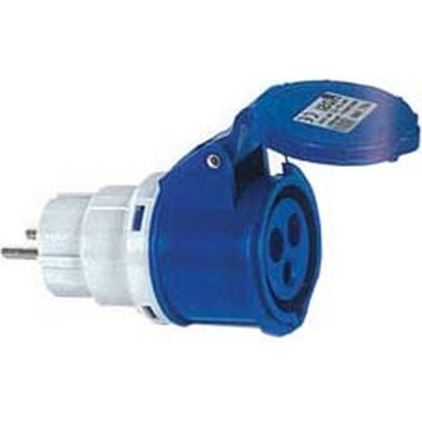 1PZ ADATTATORE INDUSTRIALE CON SPINA SCHUKO E PRESA CEE IP44 - 16A colore blu