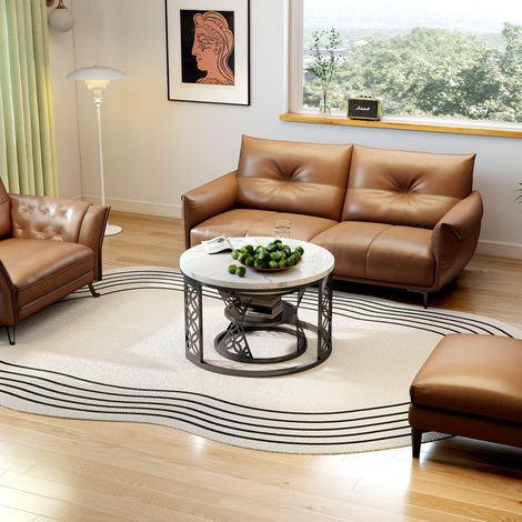 Moderner 2er Couchtisch mit Marmoroptik und Metallgestell in Schwarz-Weiß (1/5)